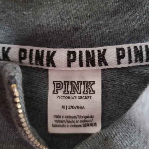 𝅺VS PINK Grey White Quarter-Zip Pullover Sweatshirt - Picture 2 of 3